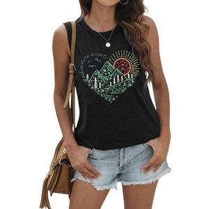 🆕 Women's Black Screen Print Sleeveless Top W/Adventure Awaits Screen Print